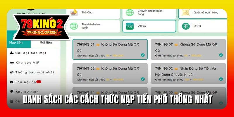 Danh sách các cách thức nạp tiền phổ thông nhất